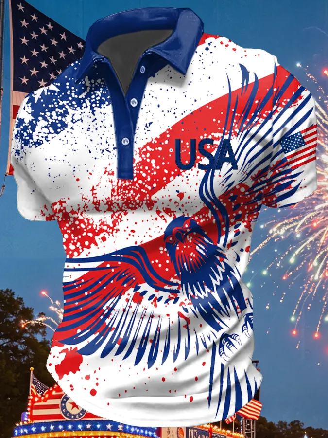 USA Splatter Eagle Print Polo Shirt