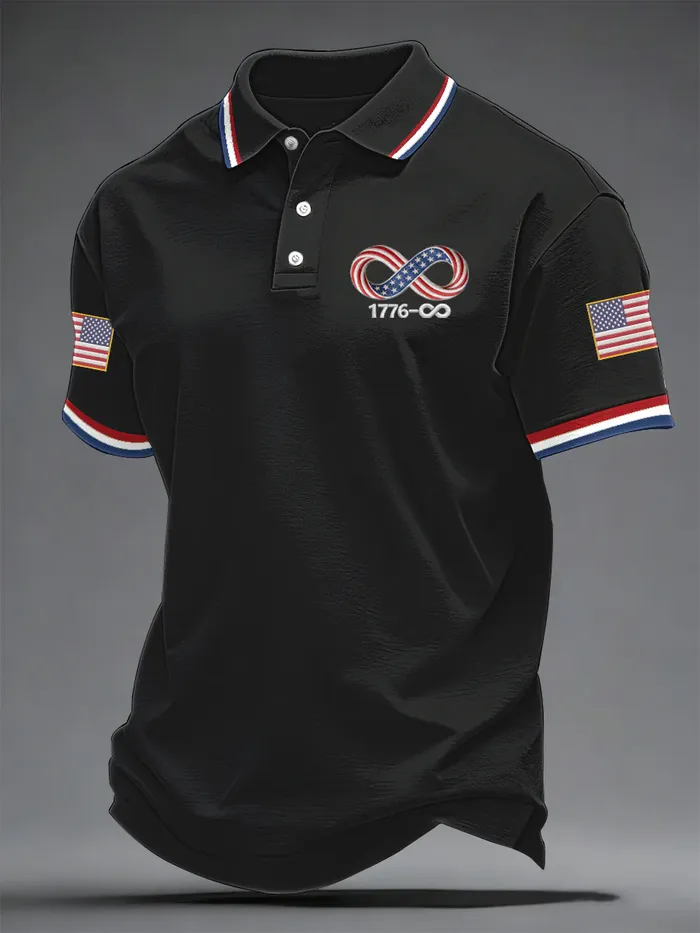 Men's Retro America Print Casual Polo Shirt