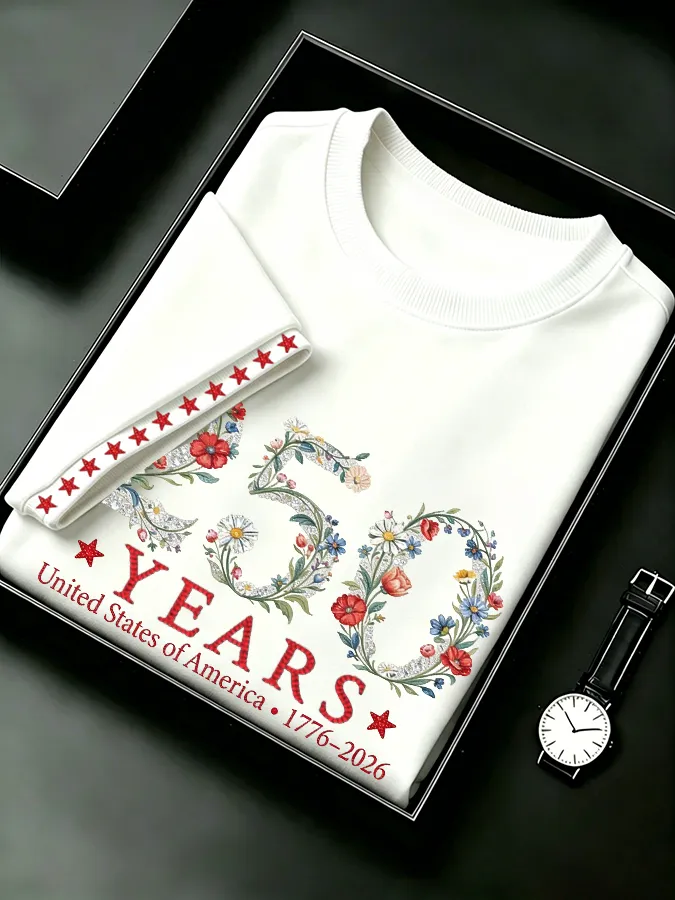 Men's Retro 1776–2026 250 Year Flower Art Printed Top