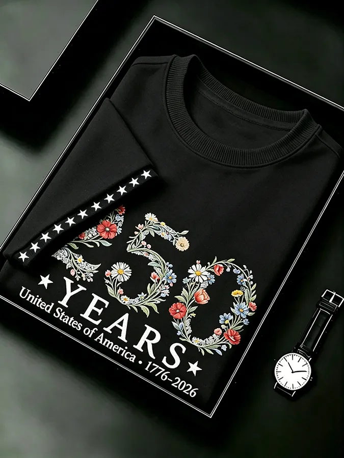 Men's Retro 1776–2026 250 Year Flower Art Printed Top
