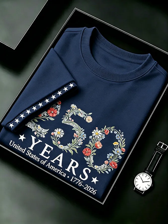 Men's Retro 1776–2026 250 Year Flower Art Printed Top