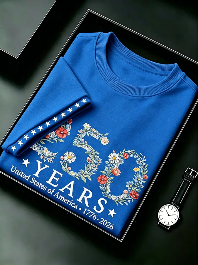 Men's Retro 1776–2026 250 Year Flower Art Printed Top