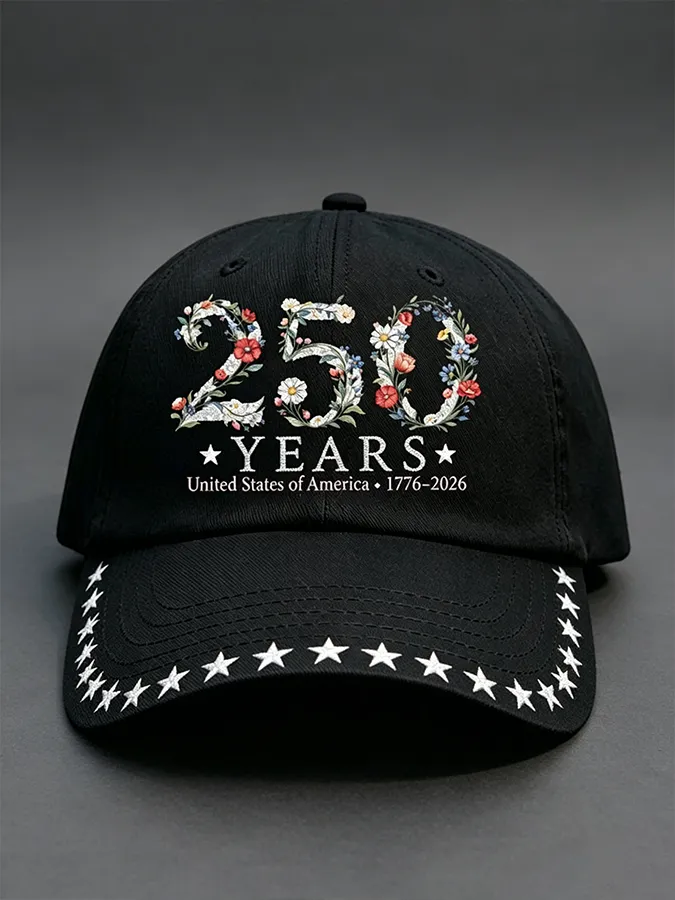 Unisex 250th Anniversary America 1776-2026 Flower Art Print Casual Hat