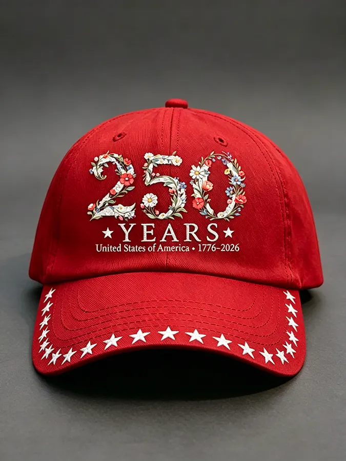 Unisex 250th Anniversary America 1776-2026 Flower Art Print Casual Hat