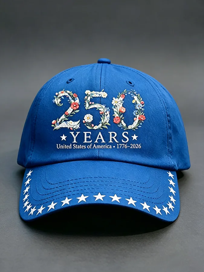 Unisex 250th Anniversary America 1776-2026 Flower Art Print Casual Hat