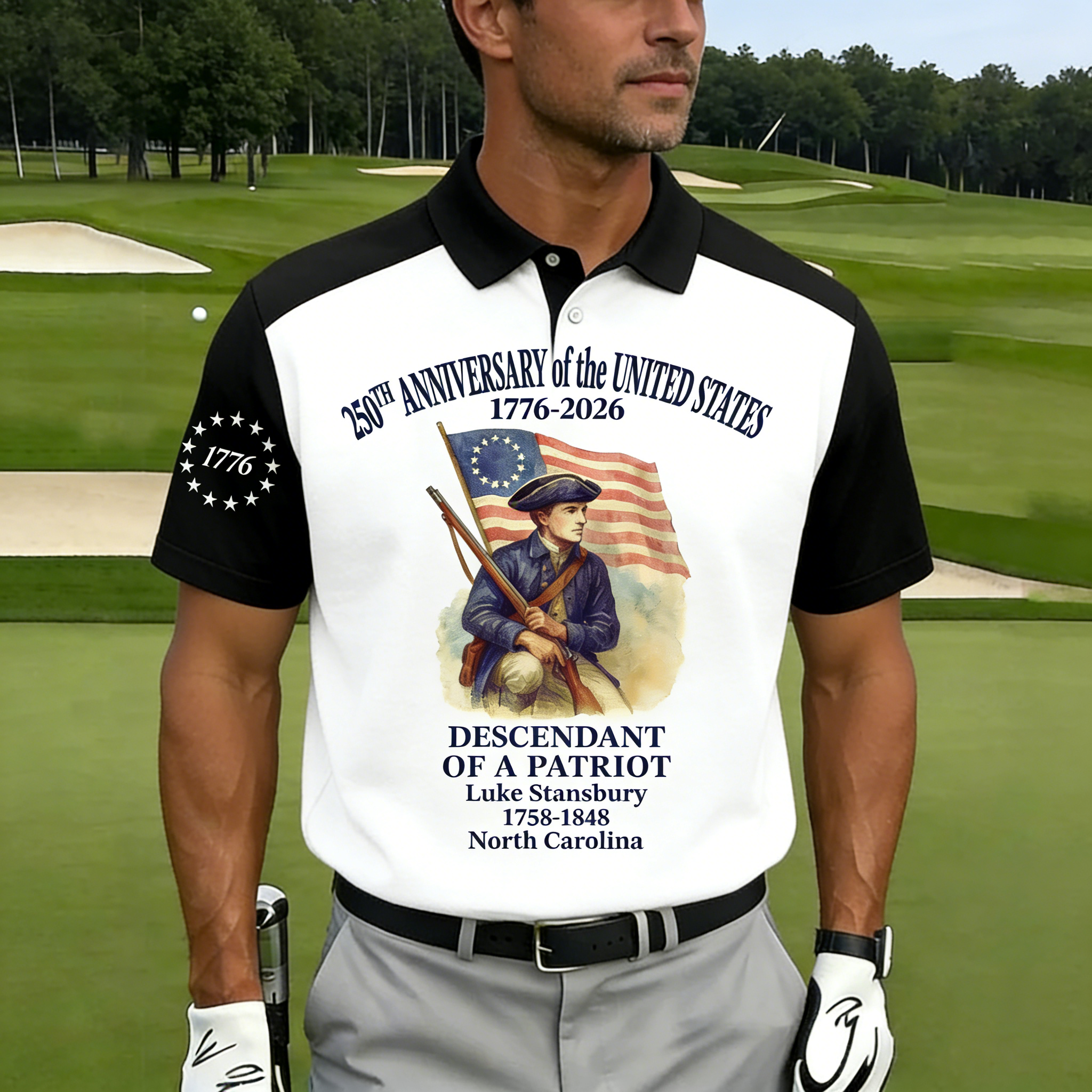 Men's 250th Anniversary of United States Independence Day Revolutionary War Commemorative Polo Shirt