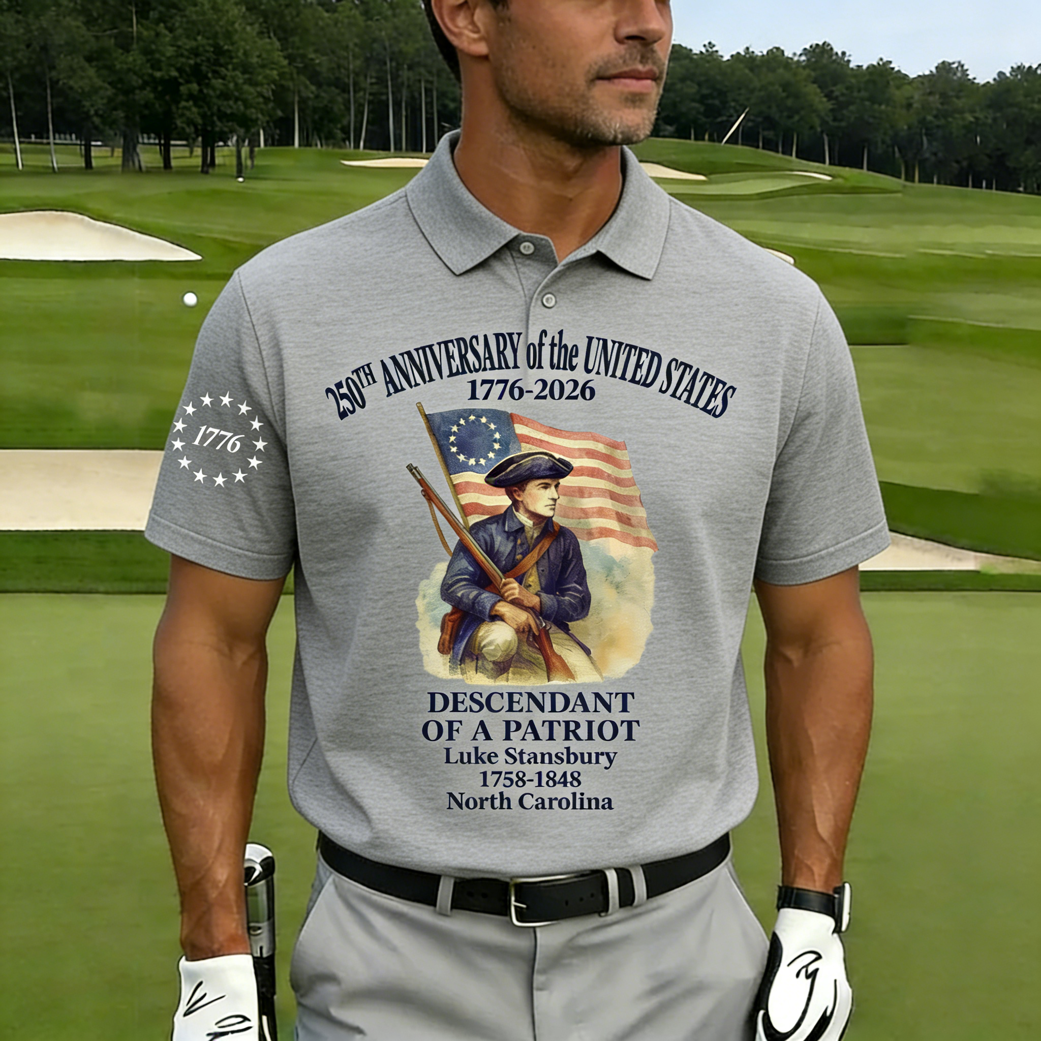 Men's 250th Anniversary of United States Independence Day Revolutionary War Commemorative Polo Shirt