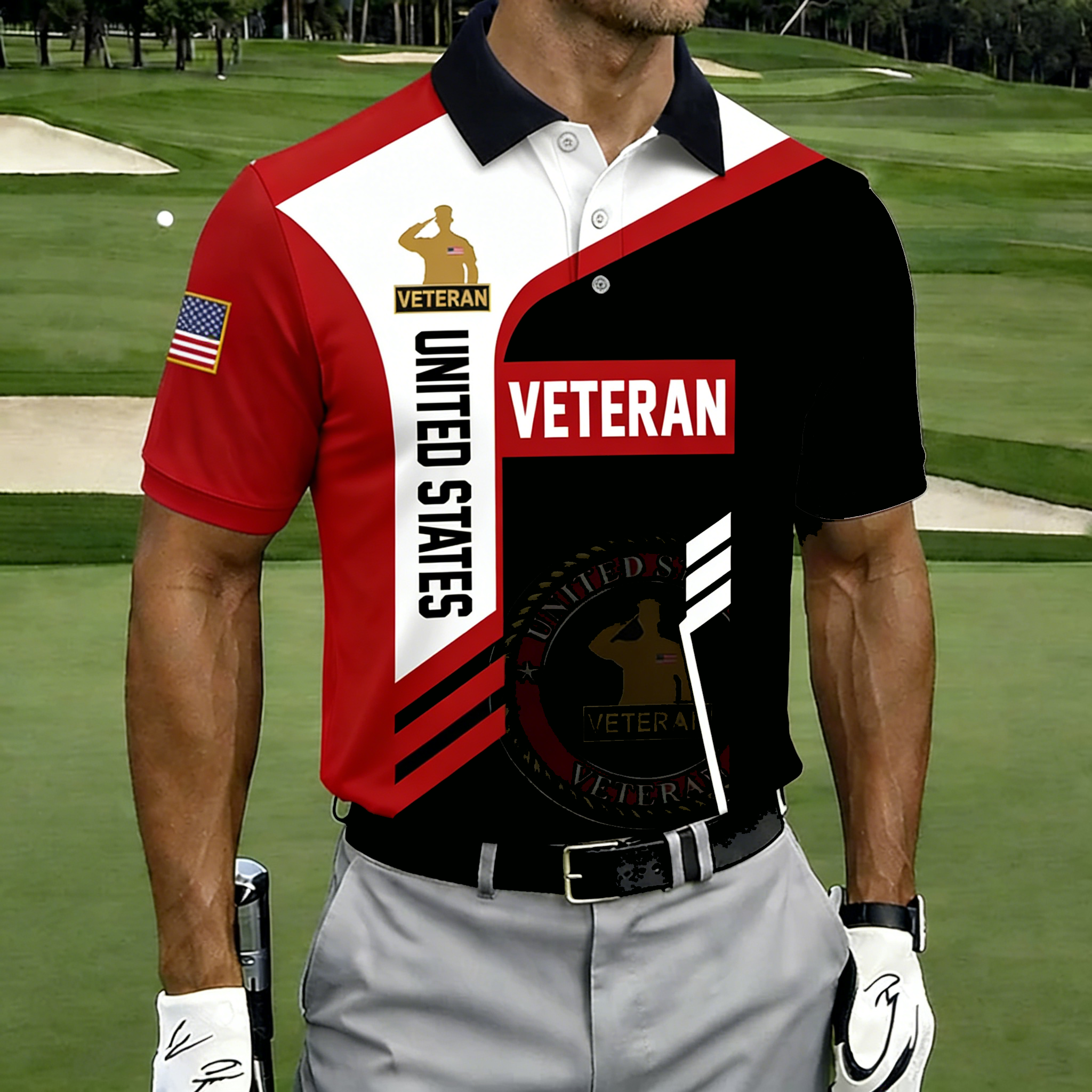 Men's Patriotic United States Veteran Commemorative Golf Polo Shirt-Multiple Color Options