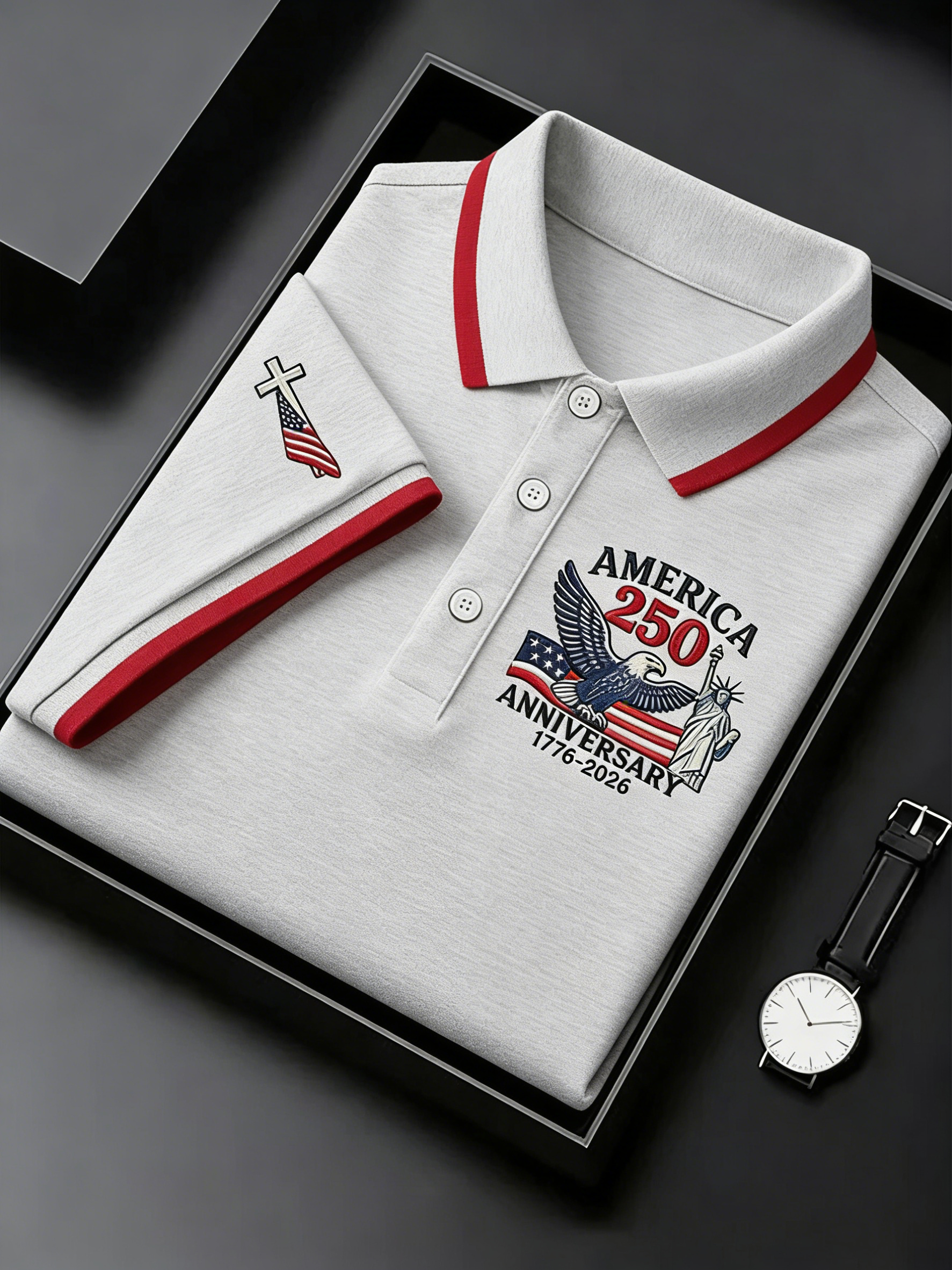  Men's USA 250th Anniversary Golf Polo Shirt | Patriotic Eagle Embroidered Performance Polo