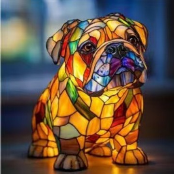 Stained Glass Dog Lamp – Artistic Dog Night Light for Home Decor