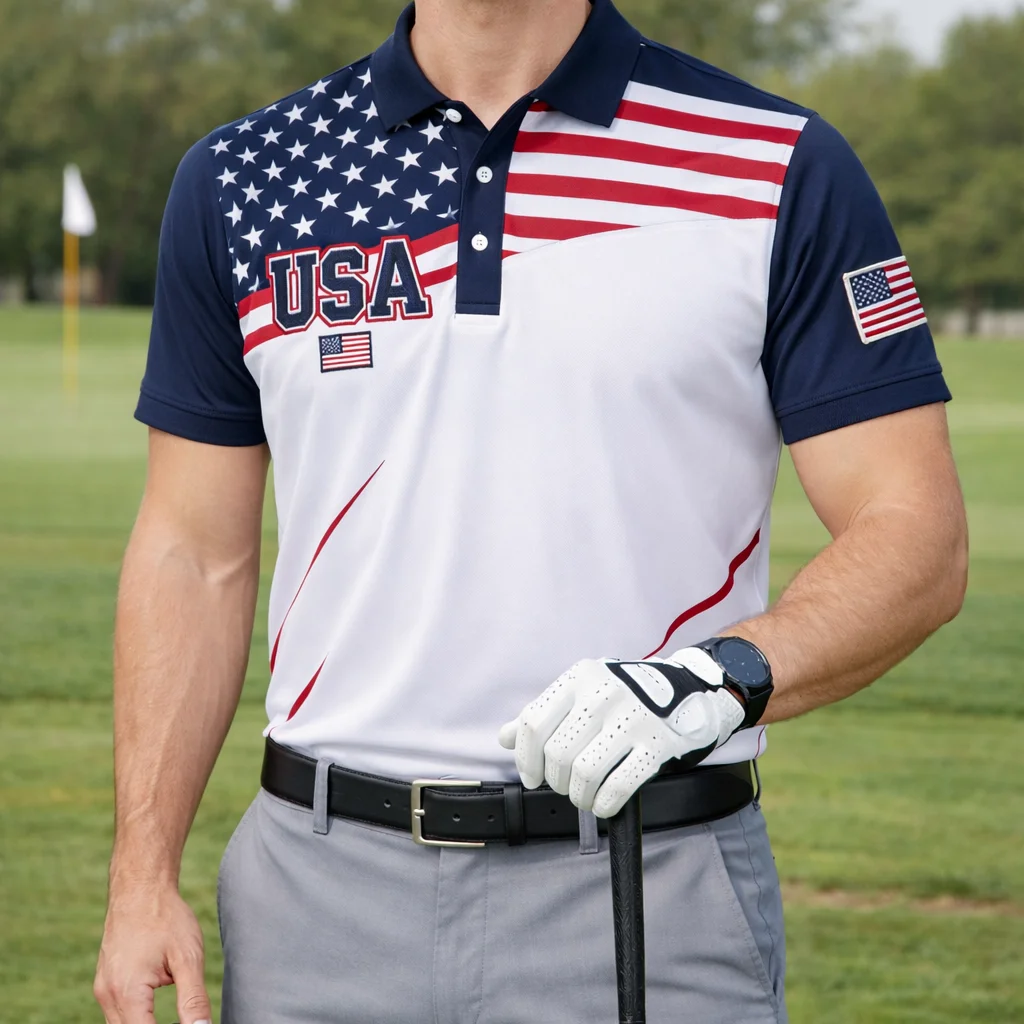 Men's USA Patriotic Golf Polo Shirt | Moisture Wicking American Flag Performance Golf Apparel