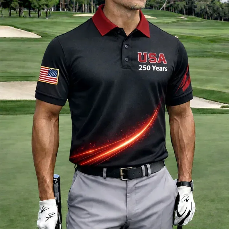 US 250th Anniversary Print Men's Golf Polo Shirt