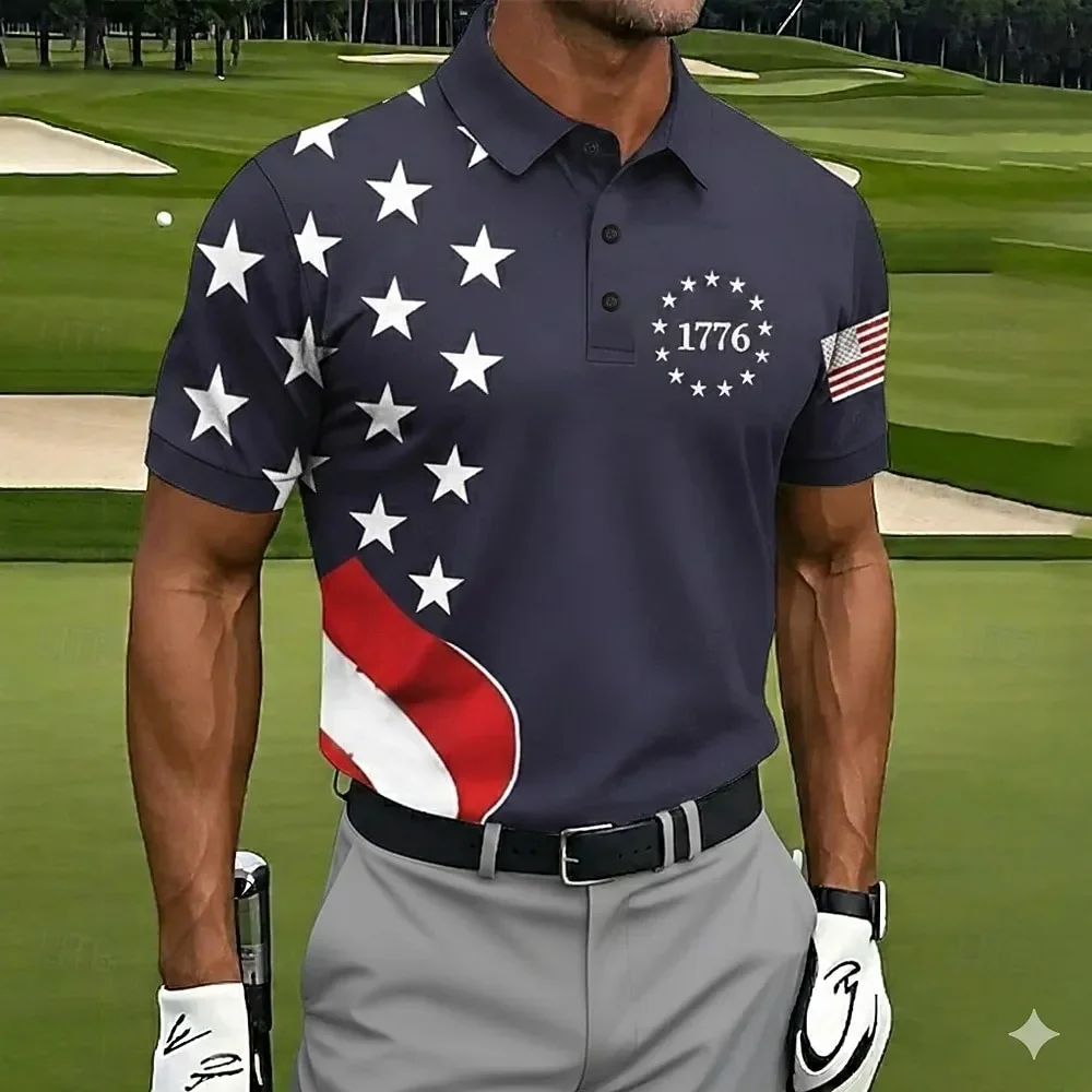 Men's USA Patriotic Golf Polo Shirt | Moisture Wicking American Flag Performance Golf Apparel