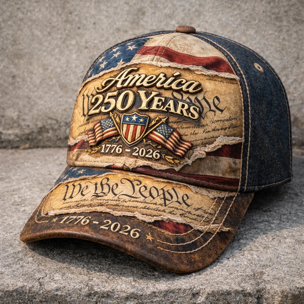 Patriotic USA 250 Anniversary Cap | Embroidered Flower & Flag Design