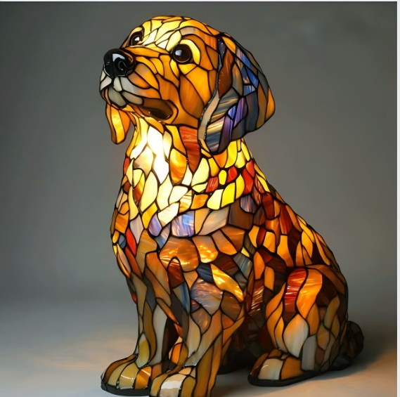 Stained Glass Dog Lamp – Artistic Dog Night Light for Home Decor