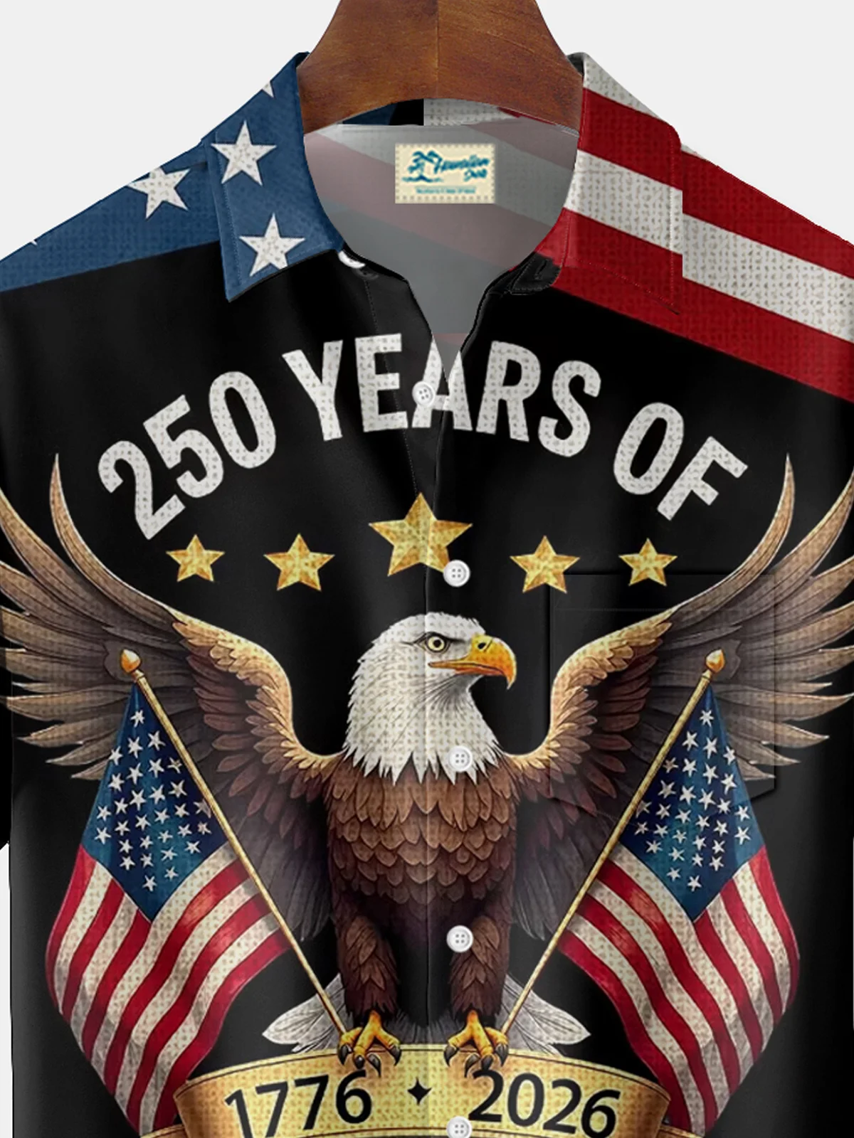 250th Anniversary American Flag Eagle Print Men's Button-Down Pocket Short-Sleeve Shirt (Big & Tall)