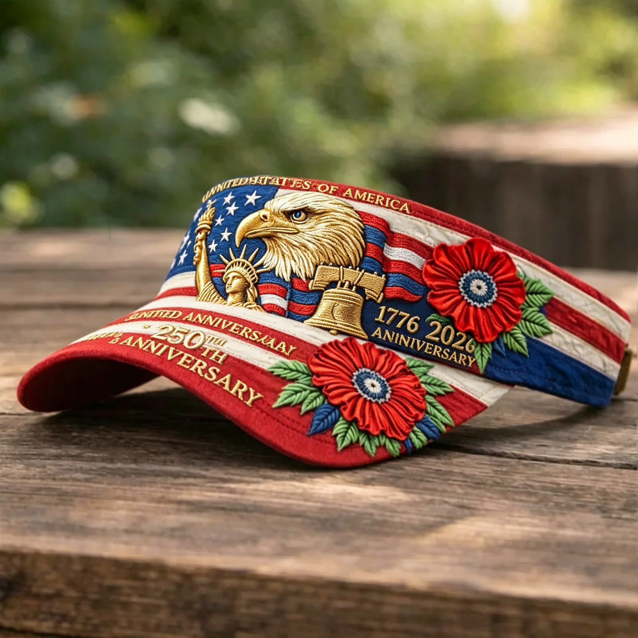 [Copy]America 250 Years 1776-2026 Patriotic Floral Quilted Baseball Cap