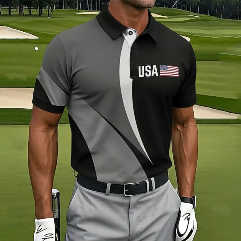 Men's USA Patriotic Golf Polo Shirt | Moisture Wicking American Flag Performance Golf Apparel