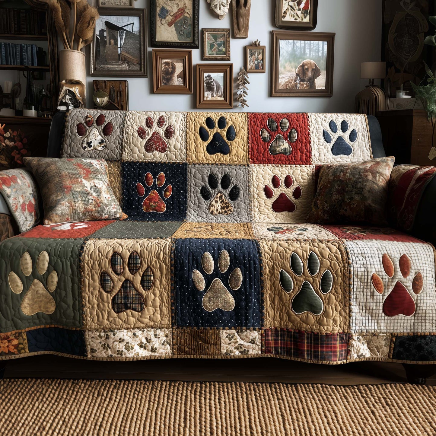 Dog Paws Quilted Sofa   Cover GFTOYC1967