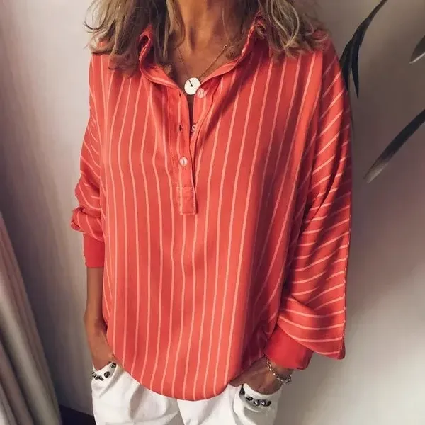 Casual Comfortable Loose Striped Long Sleeve Shirt