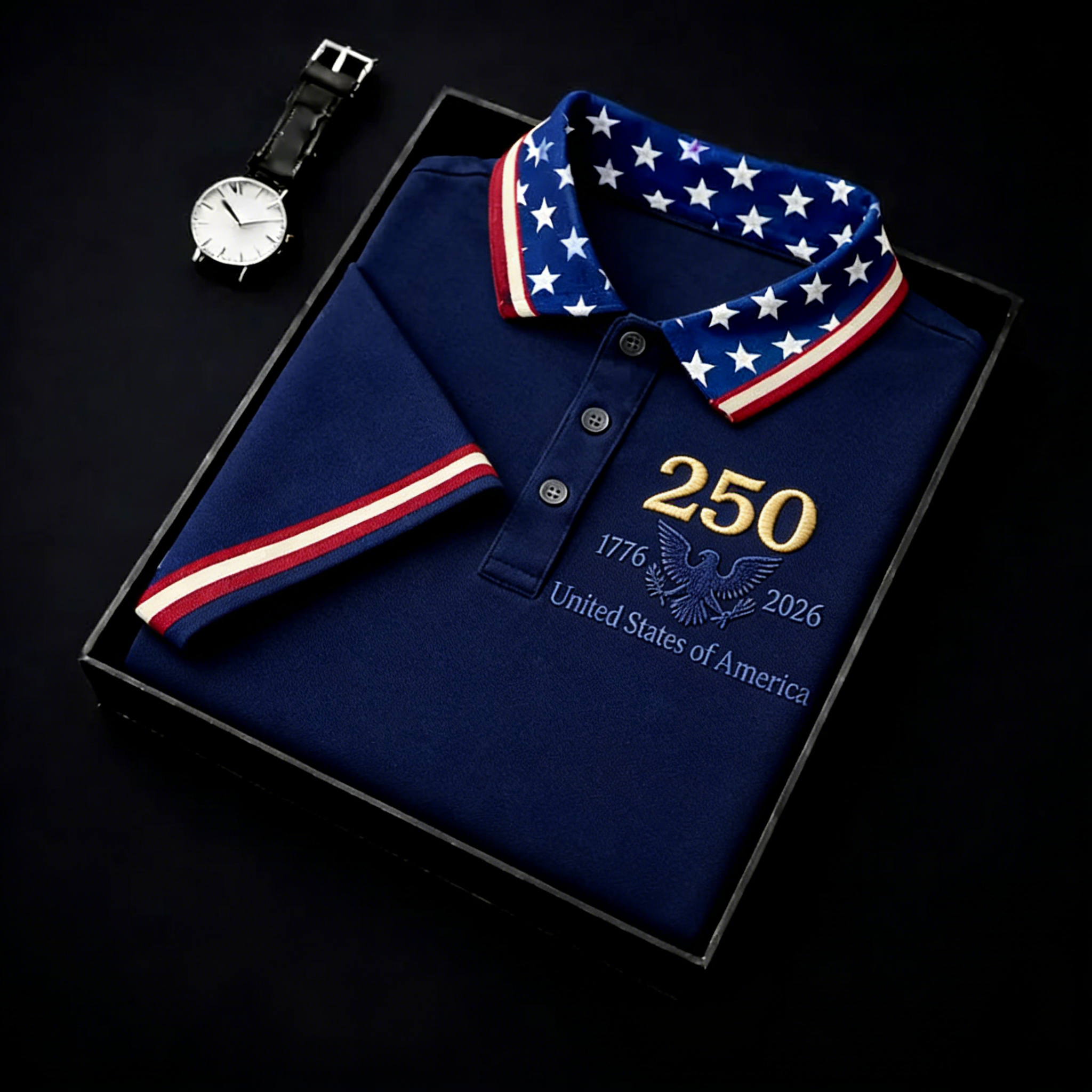 Men's USA 250th Anniversary 1776-2026 Golf Polo | Patriotic Eagle Embroidered Performance Shirt