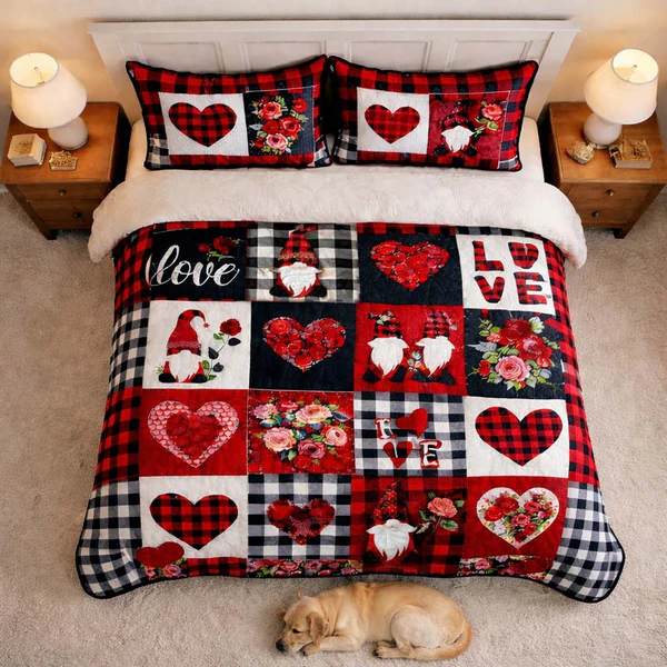 Gnome Love Patchwork Duvet Cover Set GFTOHD13294   
