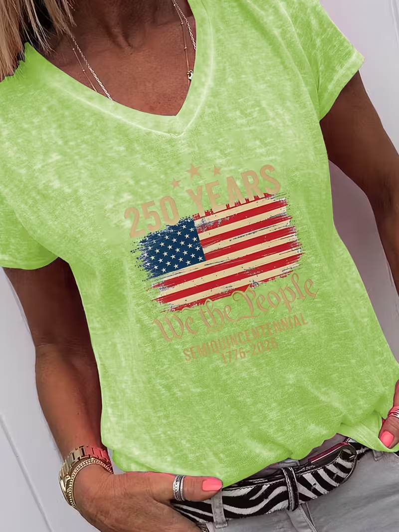Women's USA 250th Anniversary Art Print Casual T-Shirt B
