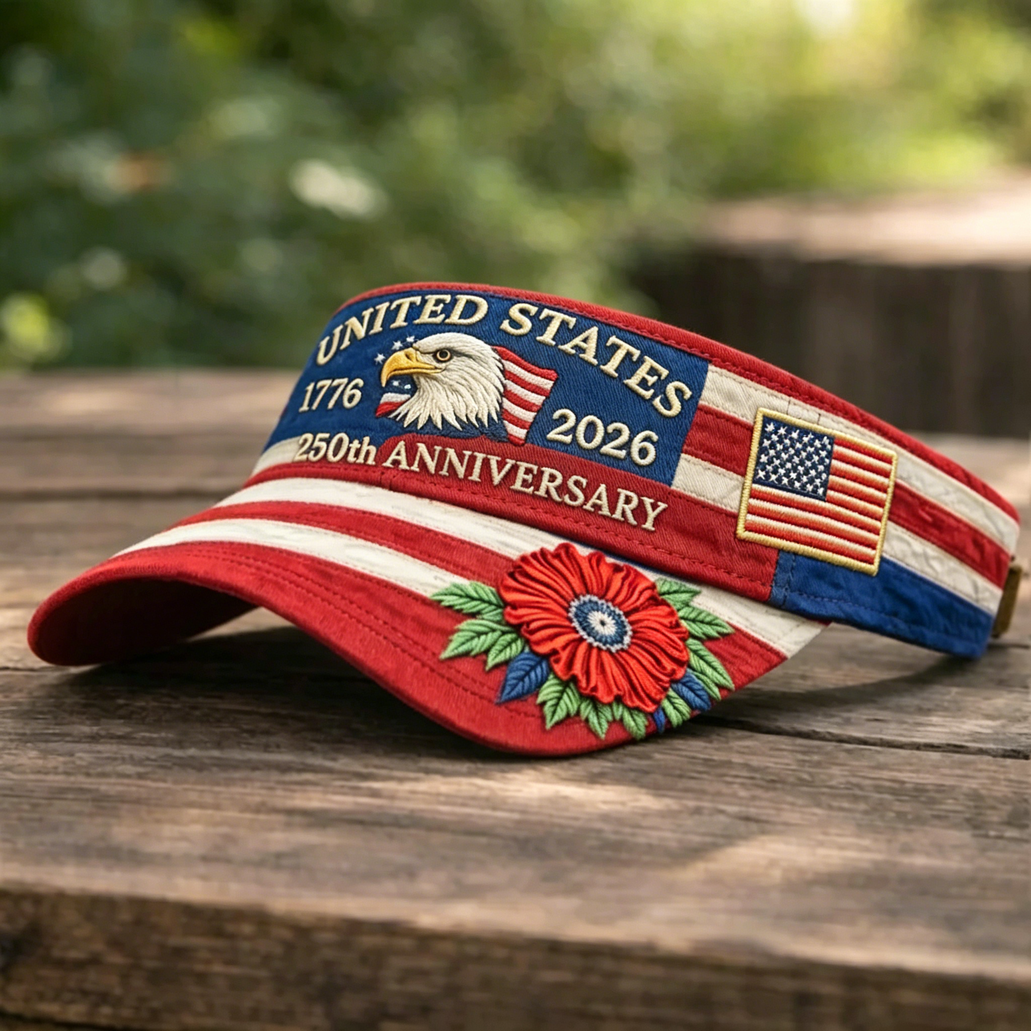 [Copy]America 250 Years 1776-2026 Patriotic Floral Quilted Baseball Cap