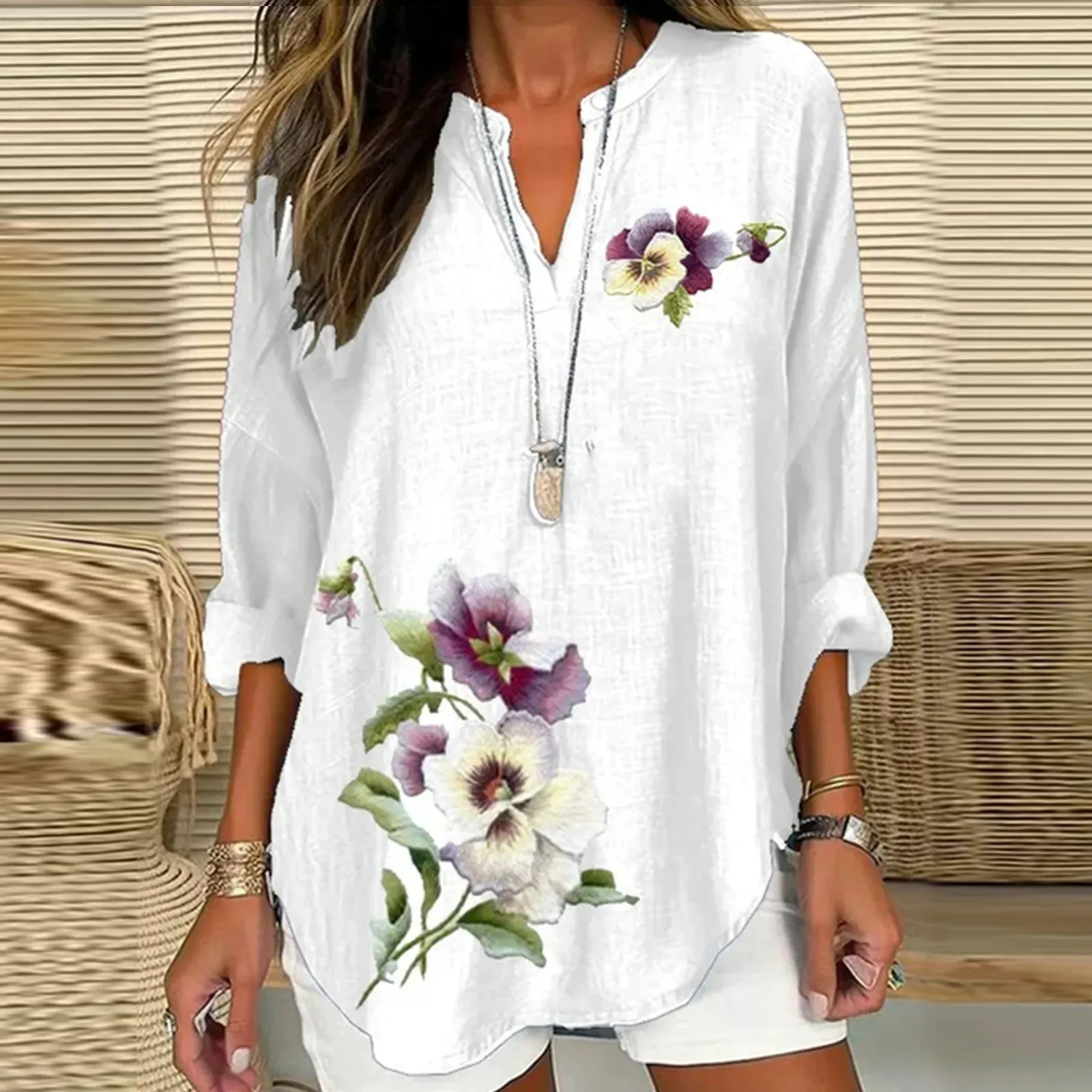 Women's Floral Loose Long Sleeve Crew Neck Top