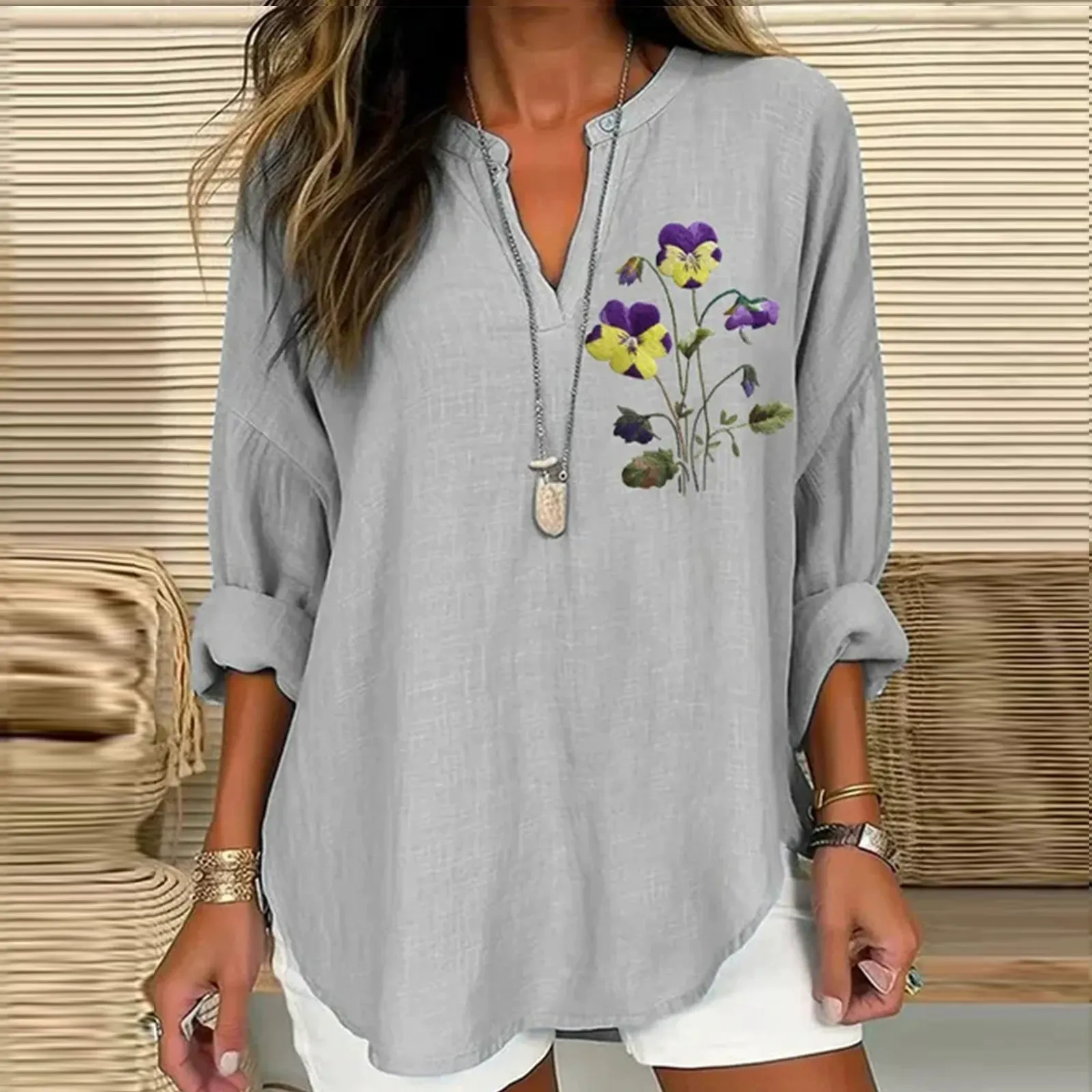 Women's Floral Loose Long Sleeve Crew Neck Top 2
