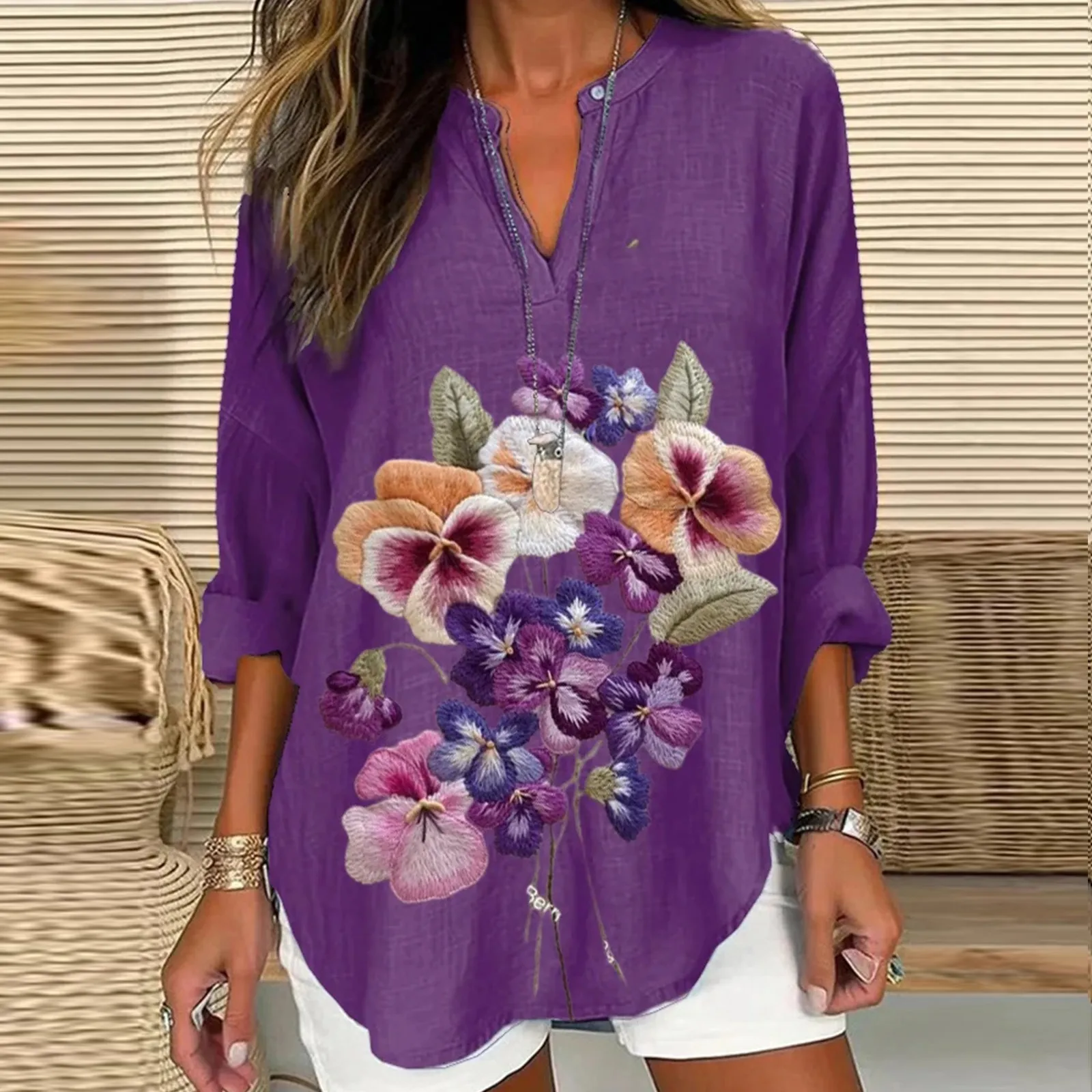 Women's Floral Loose Long Sleeve Crew Neck Top 3