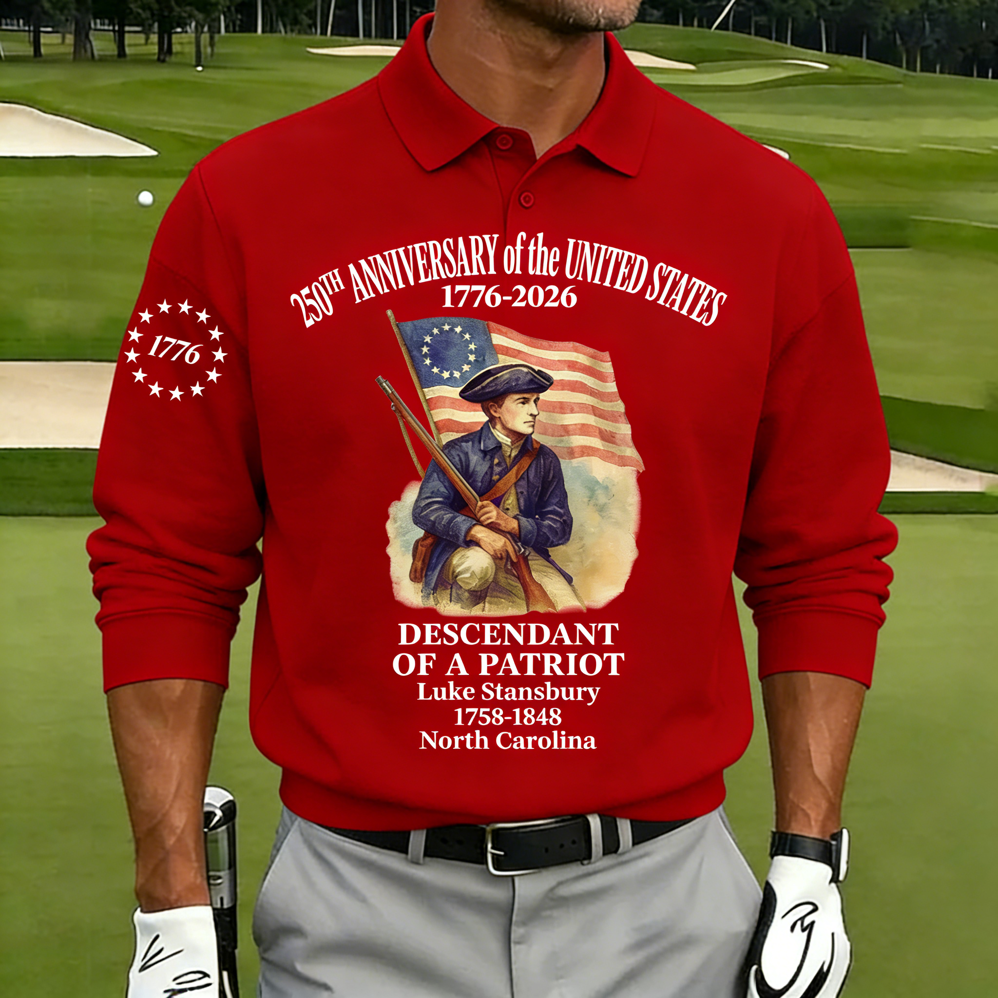 Men's 250th Anniversary of United States Independence Day Revolutionary War Commemorative Polo Shirt