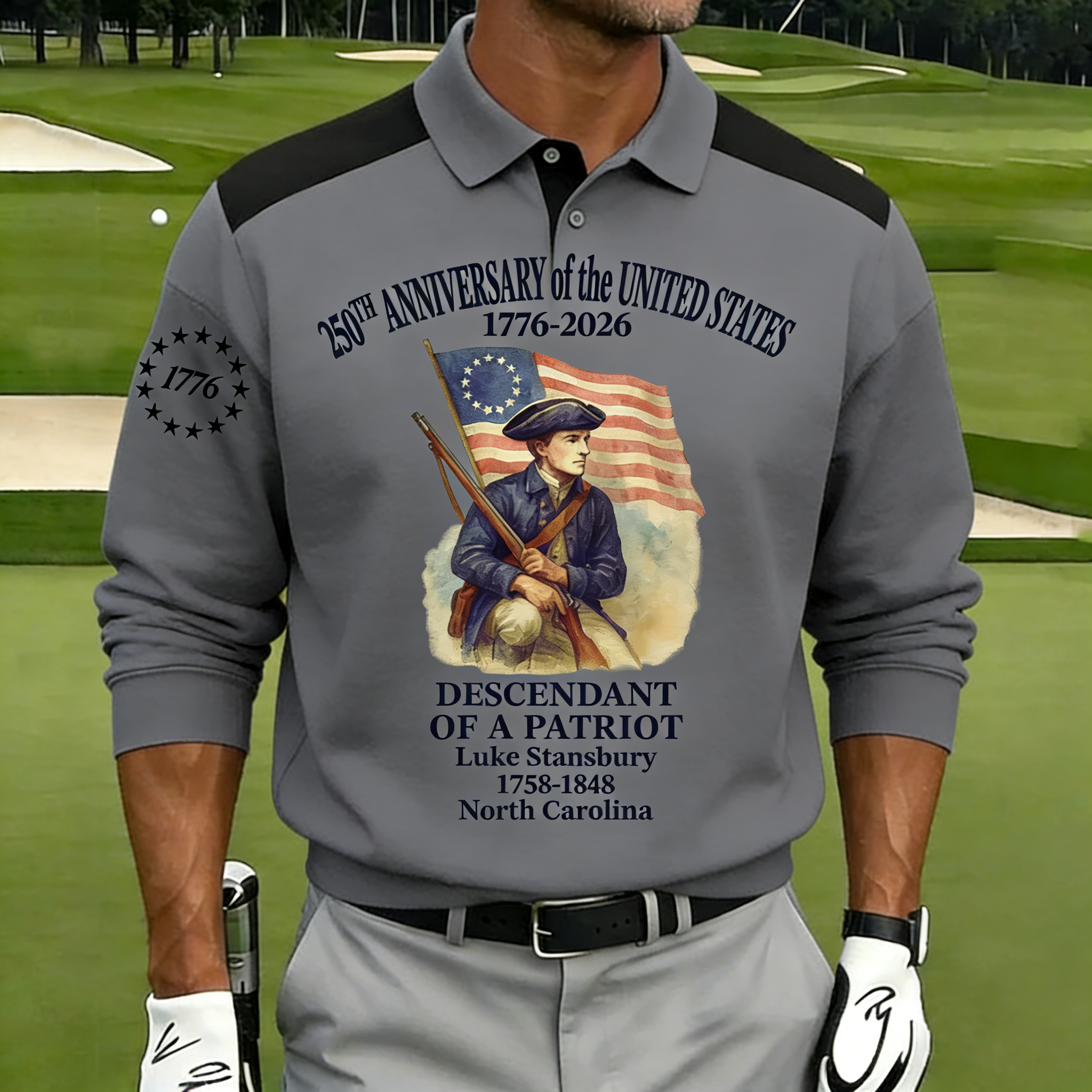 Men's 250th Anniversary of United States Independence Day Revolutionary War Commemorative Polo Shirt