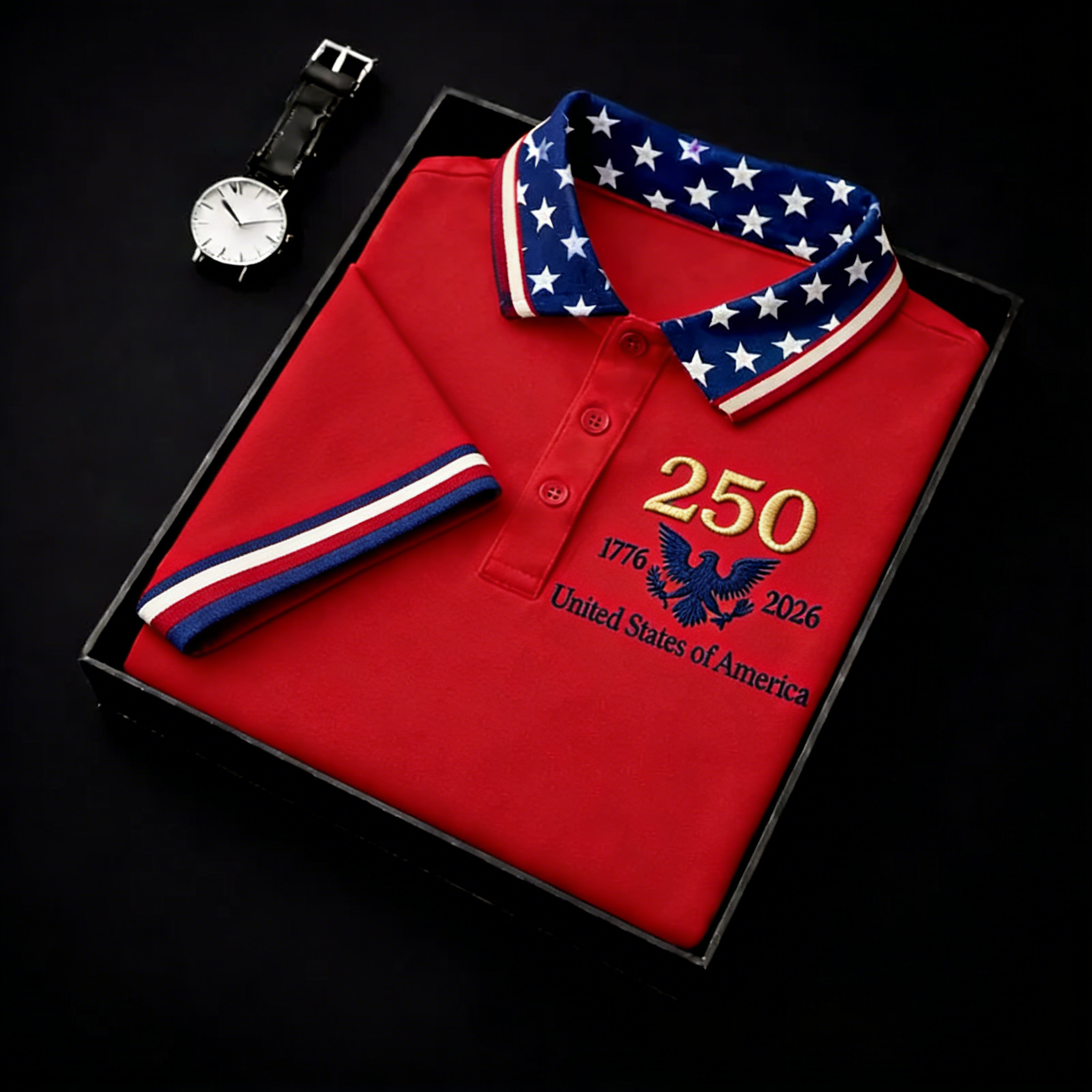 Men's USA 250th Anniversary 1776-2026 Golf Polo | Patriotic Eagle Embroidered Performance Shirt
