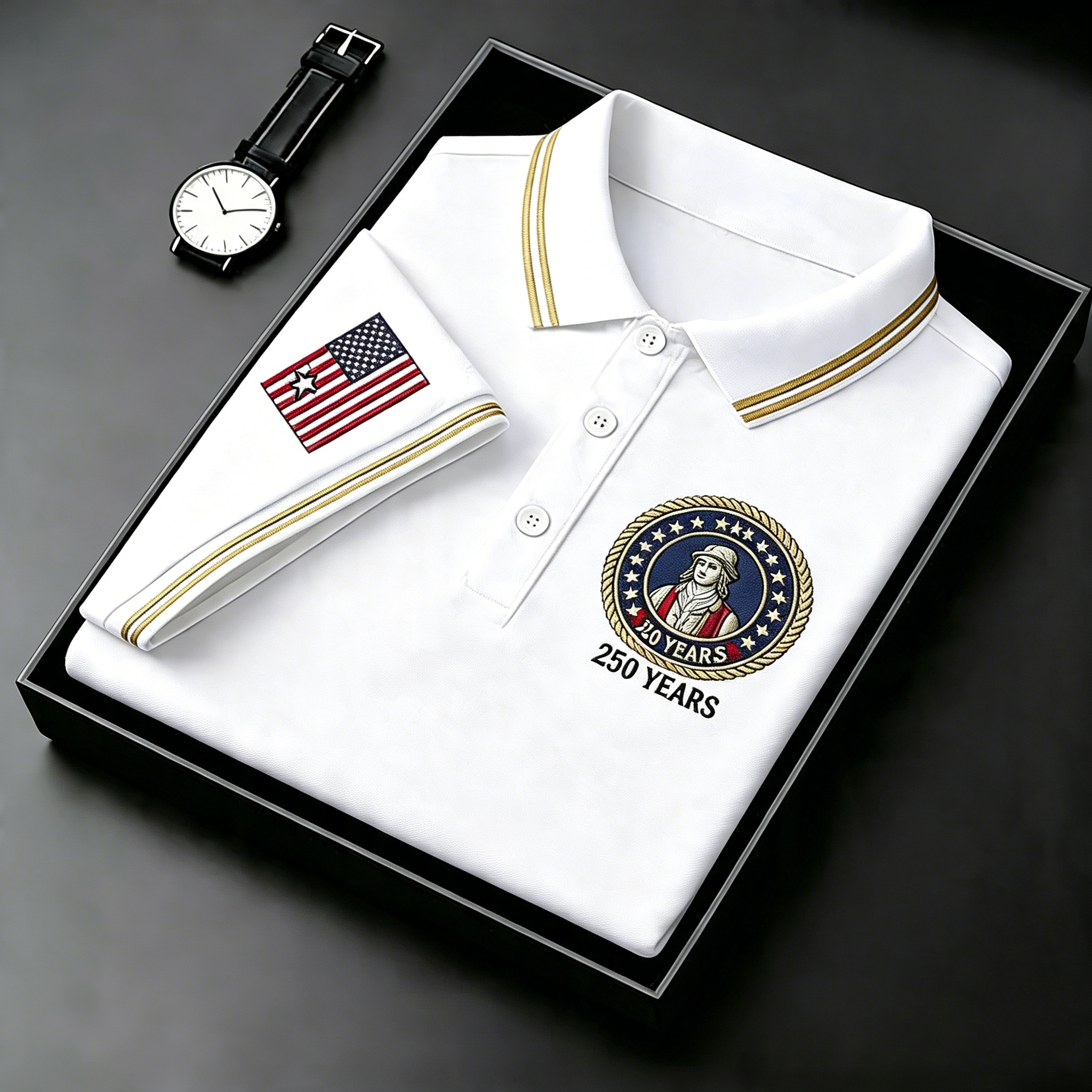 Men's USA Flag Golf Club Embroidered Polo Shirt - Patriotic Performance Golf Apparel