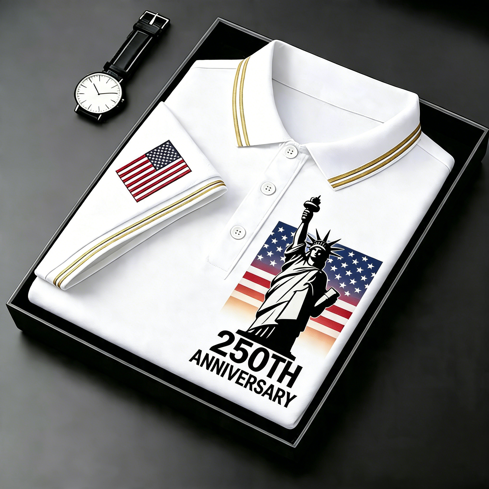 Men's USA Flag Golf Club Embroidered Polo Shirt - Patriotic Performance Golf Apparel