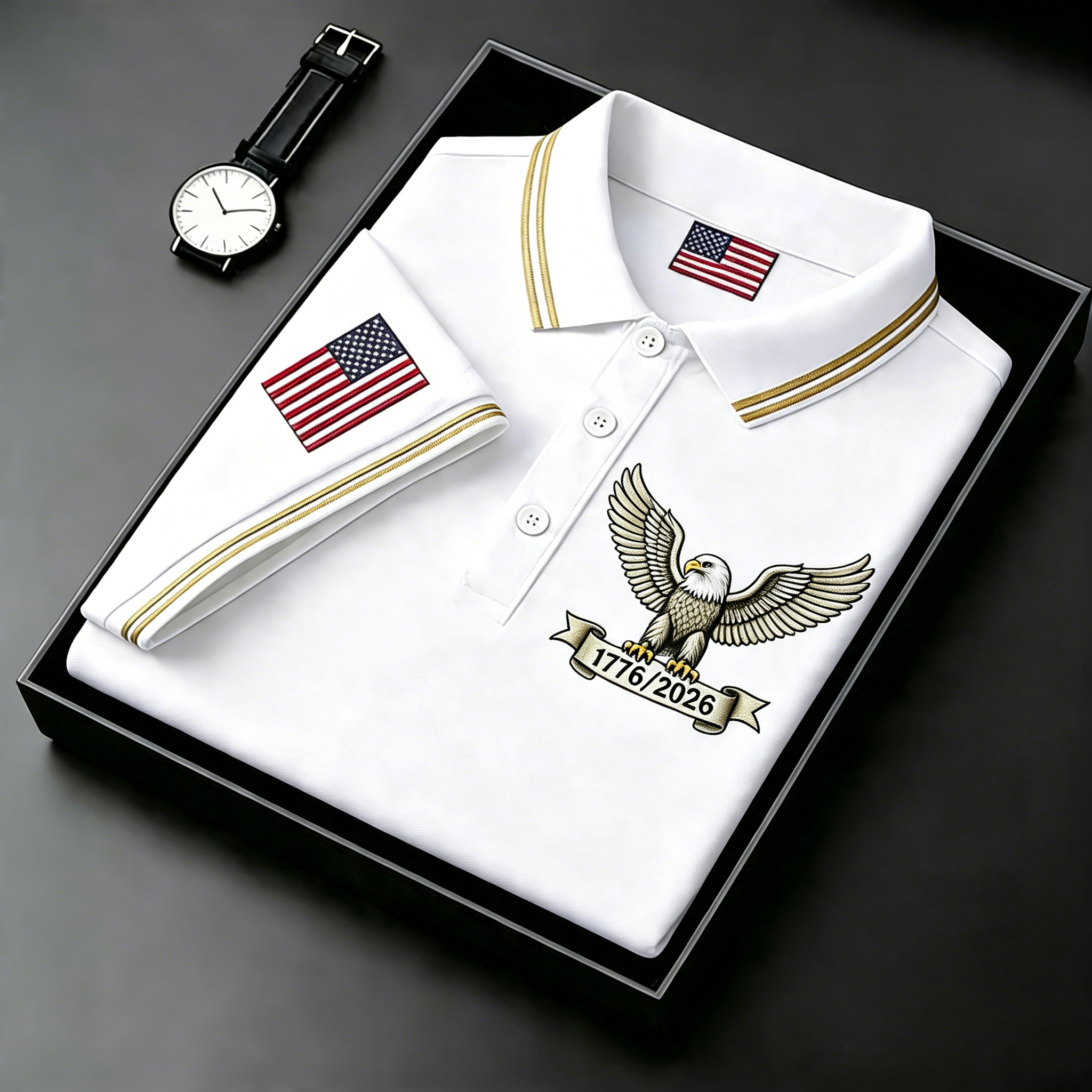 Men's USA Flag Golf Club Embroidered Polo Shirt - Patriotic Performance Golf Apparel