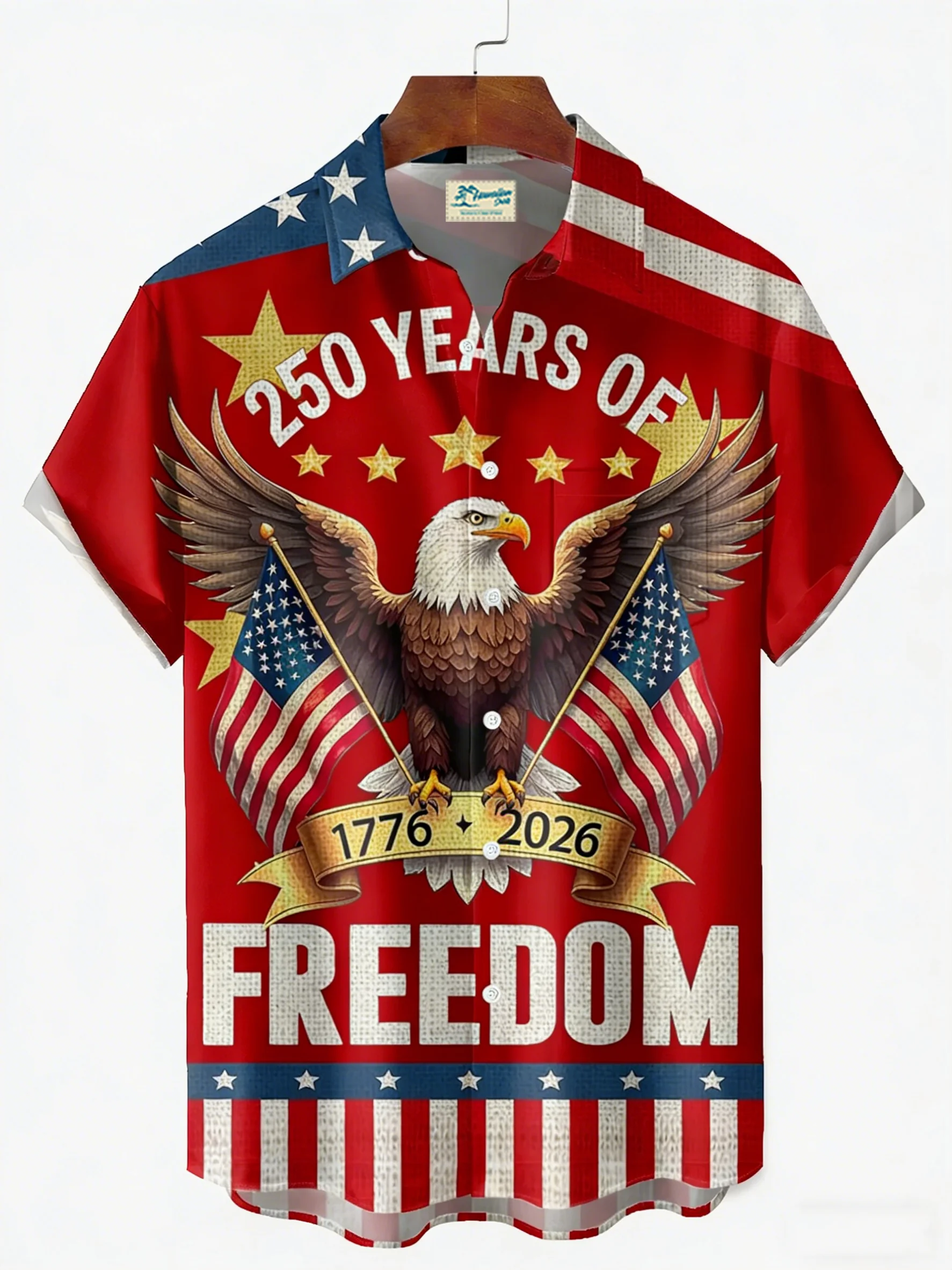 250th Anniversary American Flag Eagle Print Men's Button-Down Pocket Short-Sleeve Shirt (Big & Tall)
