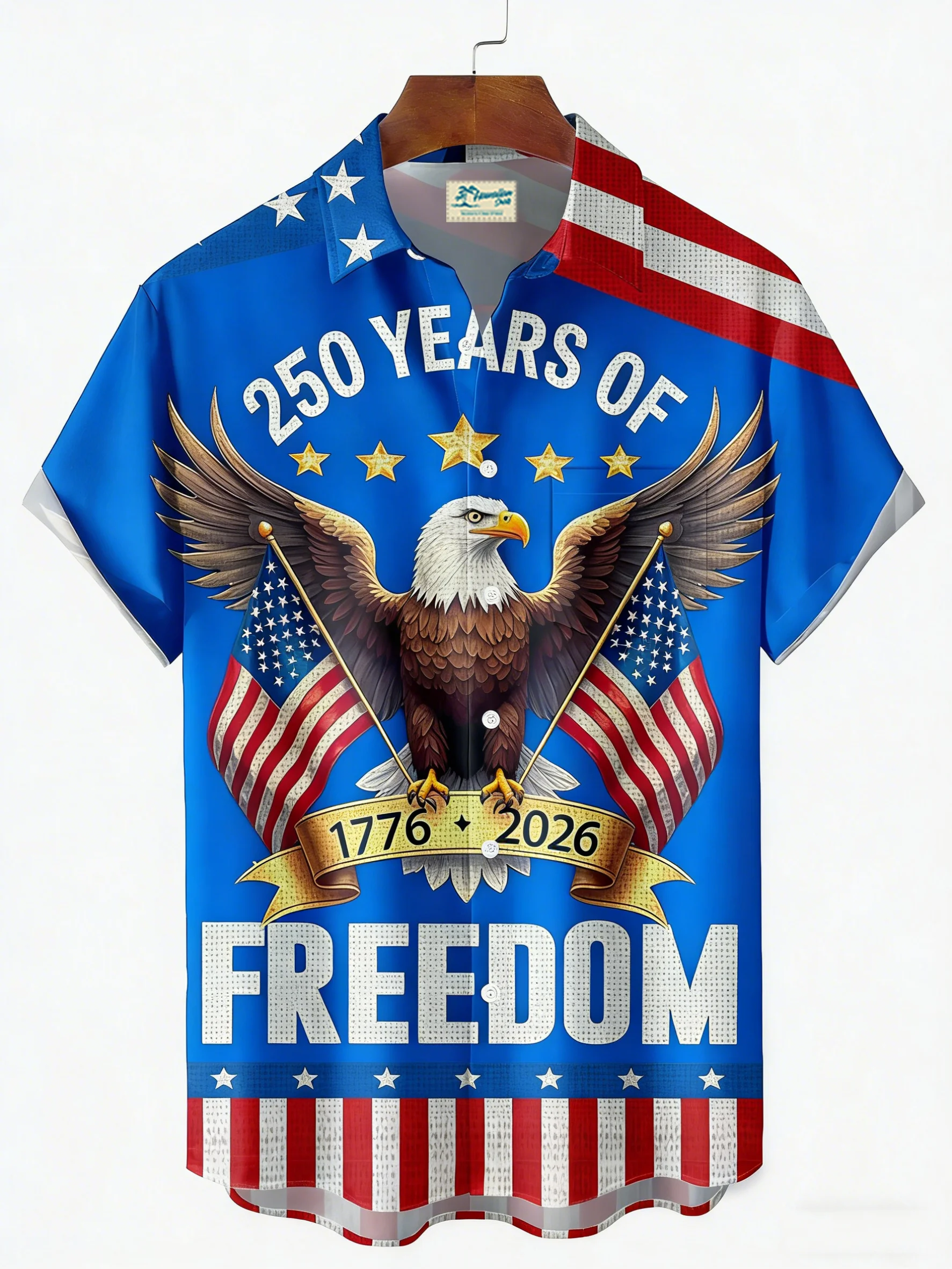 250th Anniversary American Flag Eagle Print Men's Button-Down Pocket Short-Sleeve Shirt (Big & Tall)