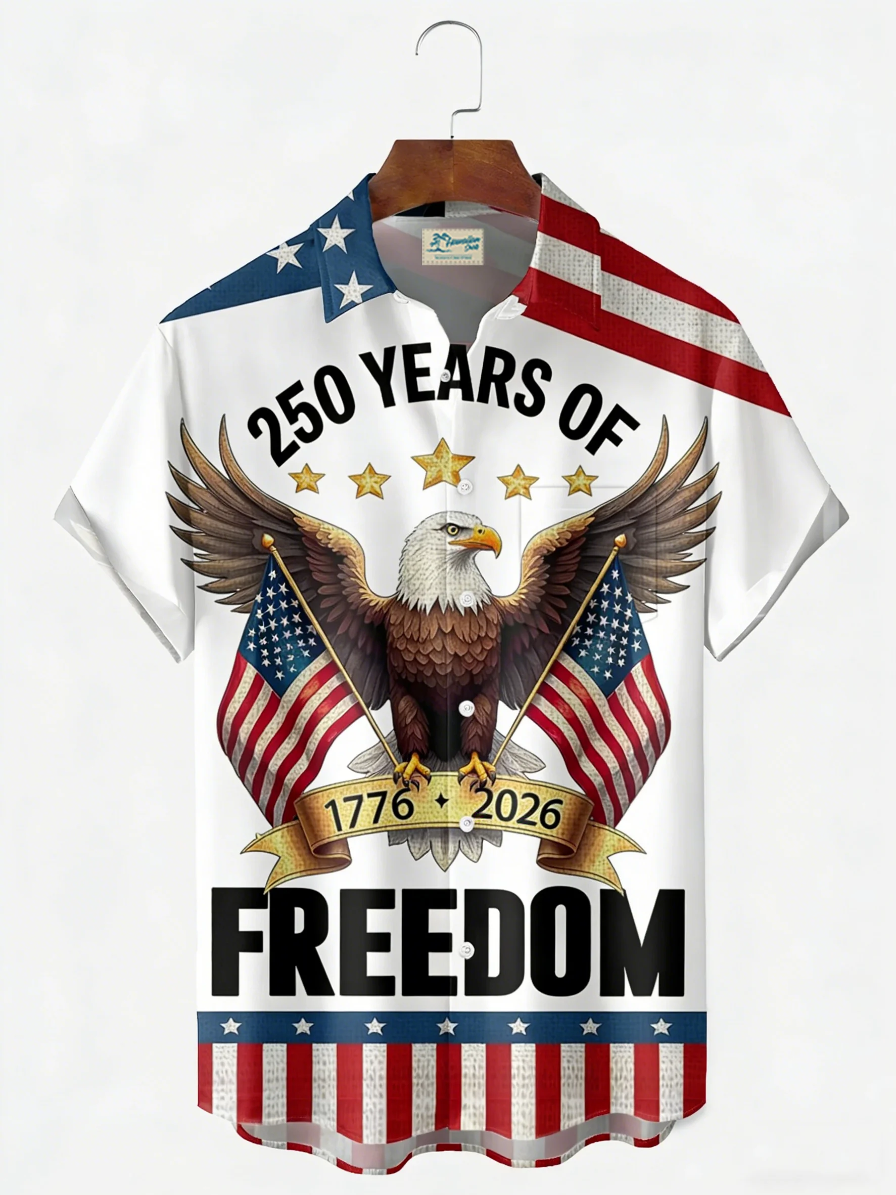 250th Anniversary American Flag Eagle Print Men's Button-Down Pocket Short-Sleeve Shirt (Big & Tall)