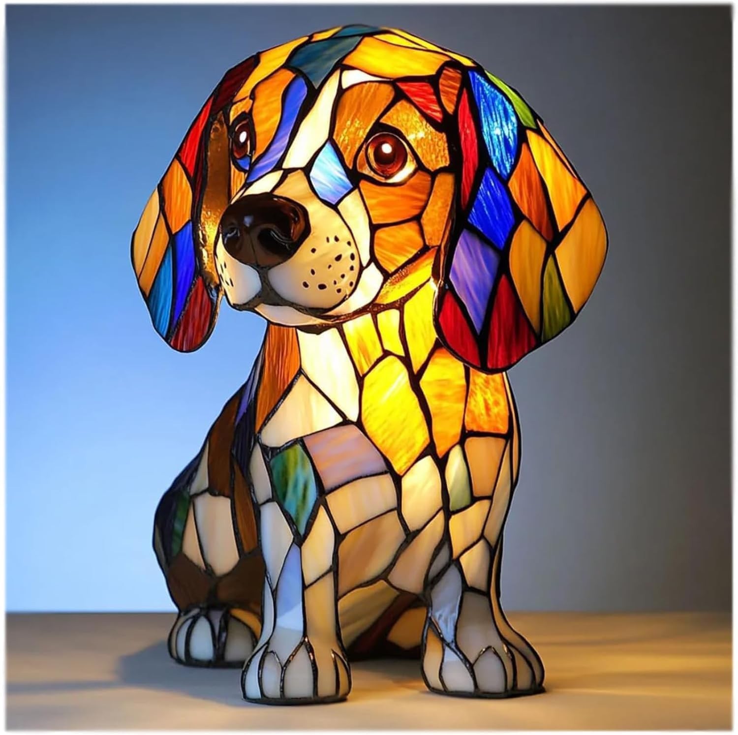 Stained Glass Dog Lamp – Artistic Dog Night Light for Home Decor