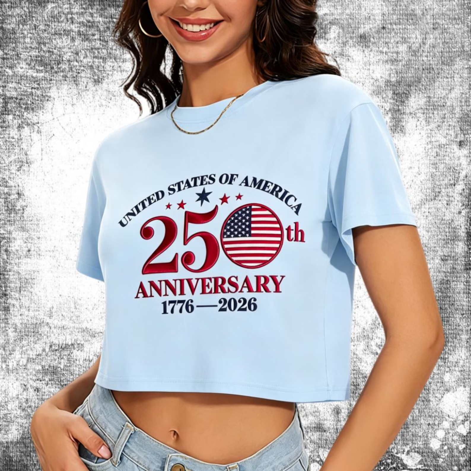 Personalized Print Patriotic Flag America 250th Anniversary Women's Crop Top T-shirts Independence Day Gifts