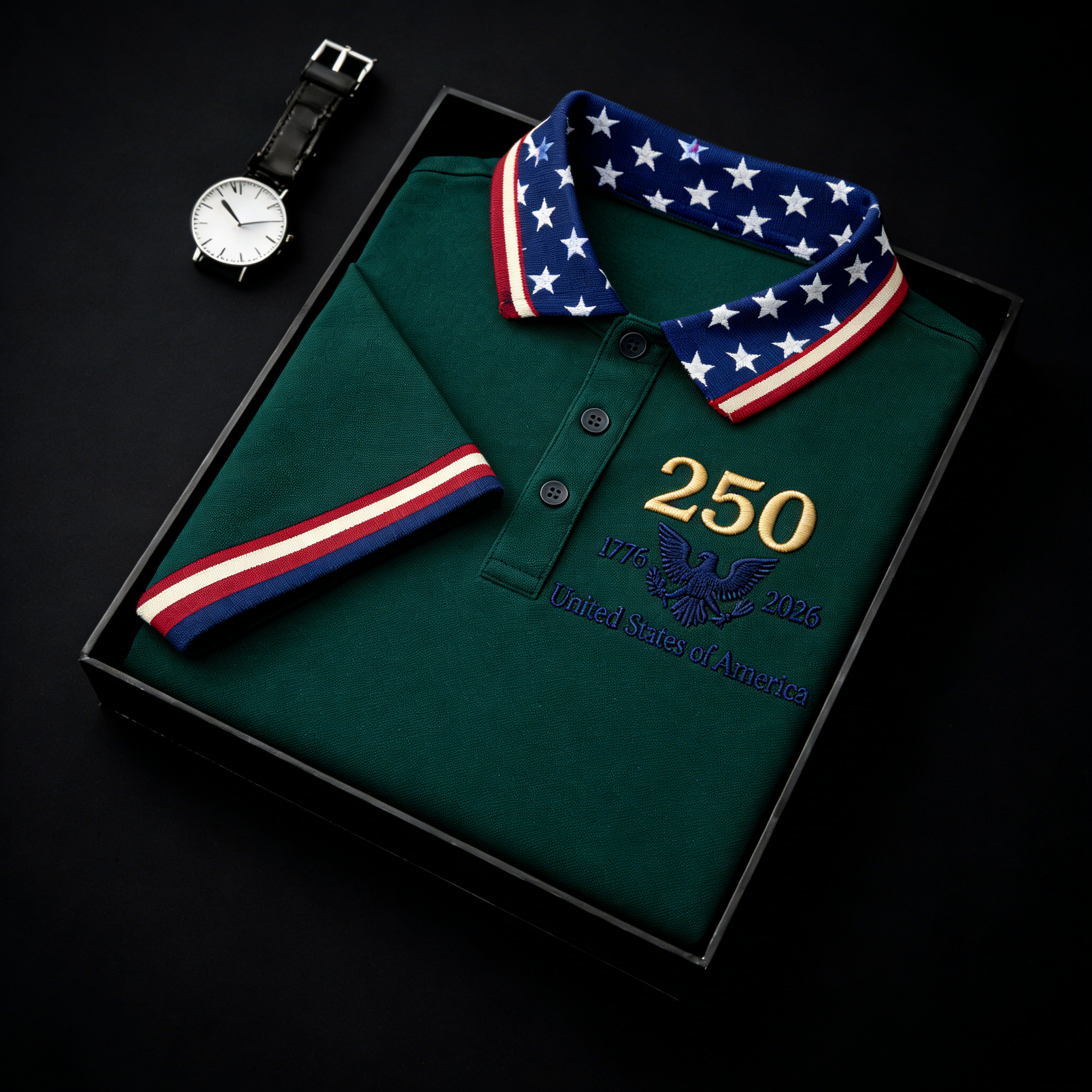 Men's USA 250th Anniversary 1776-2026 Golf Polo | Patriotic Eagle Embroidered Performance Shirt