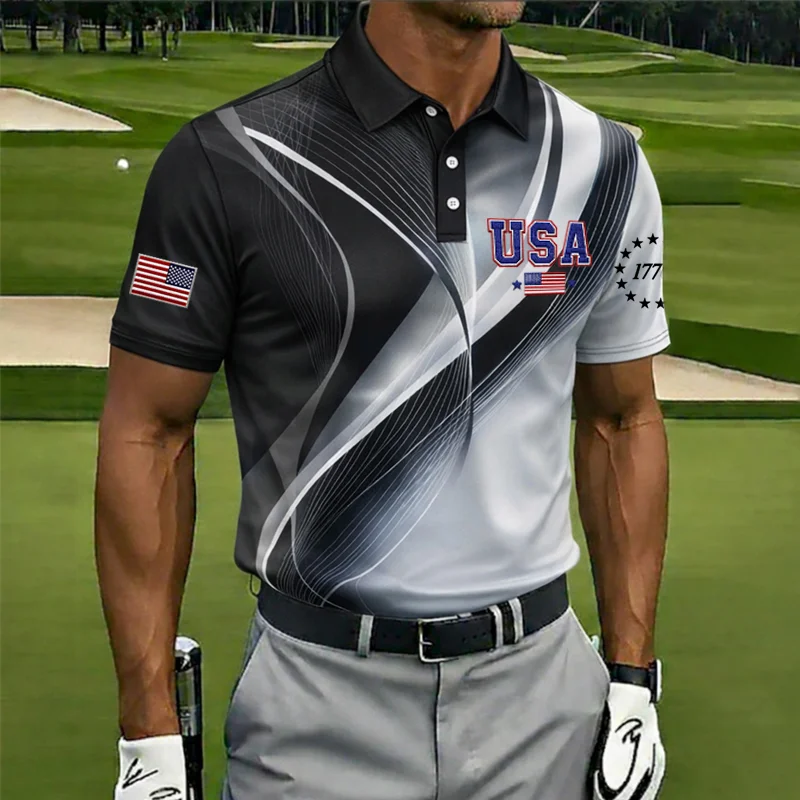 US 250th Anniversary Print Men's Golf Polo Shirt