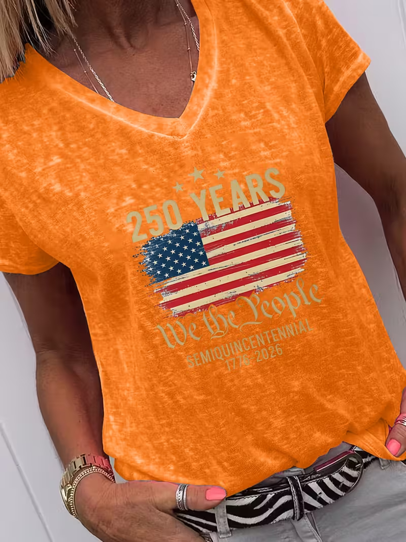 Women's USA 250th Anniversary Art Print Casual T-Shirt B