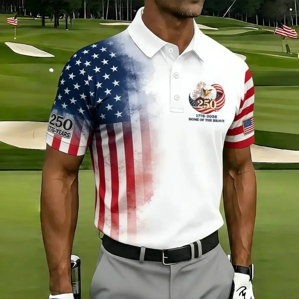 US 250th Anniversary Print Men's Golf Polo Shirt