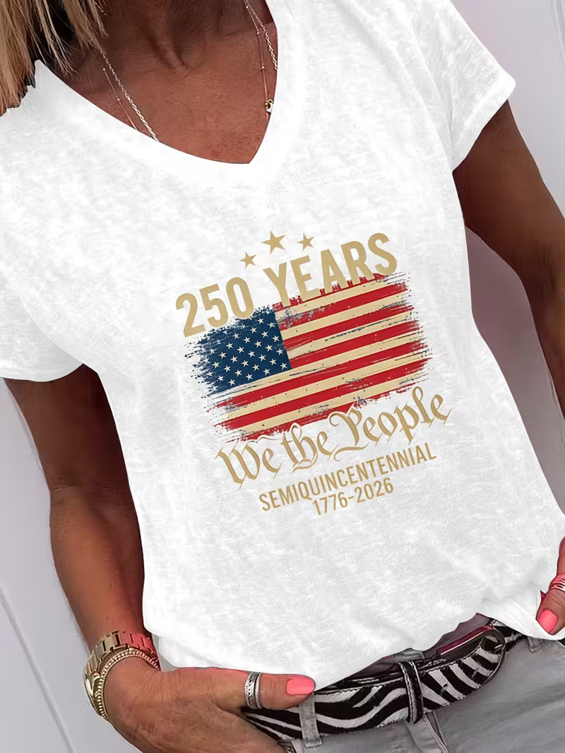 Women's USA 250th Anniversary Art Print Casual T-Shirt B