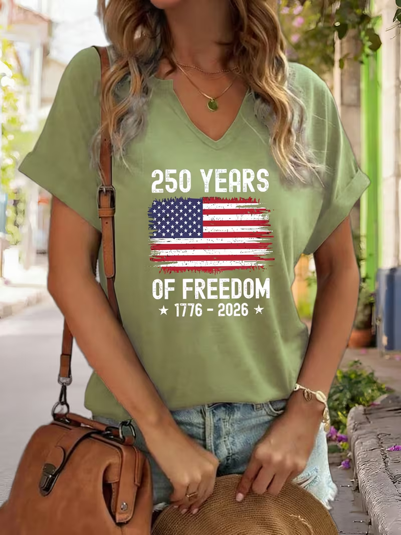 Women's USA 250th Anniversary Art Print Casual T-Shirt D