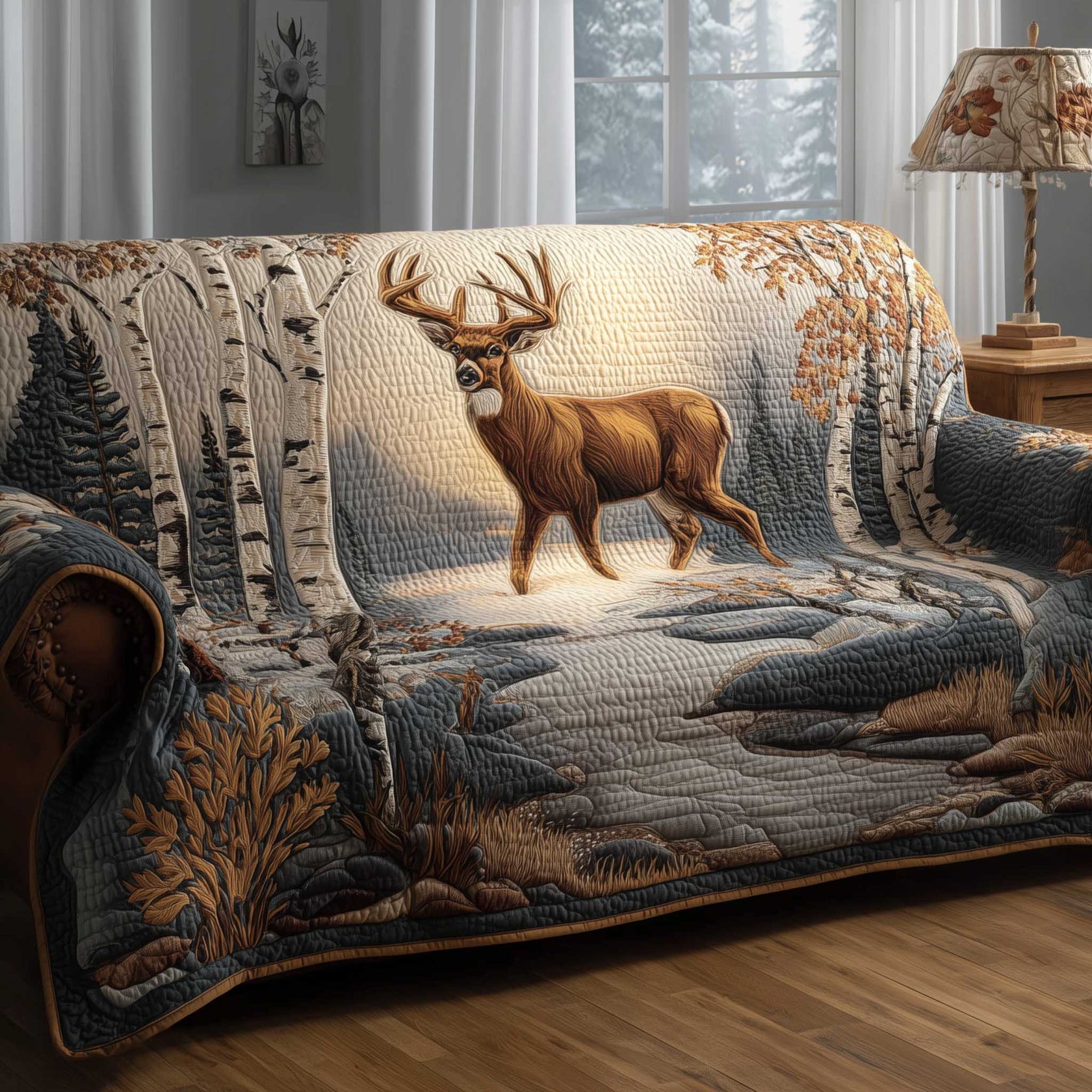 Frosted Townscape Quilted Sofa Cover GFTOTP13836