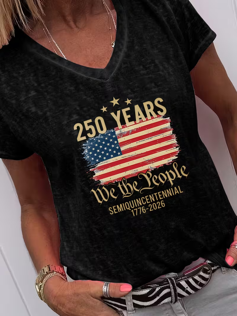 Women's USA 250th Anniversary Art Print Casual T-Shirt B